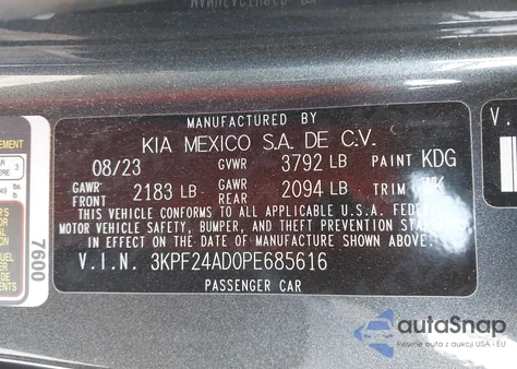 2023 Kia Forte Lx из США, поврежденный, VIN 3KPF24AD0PE685616